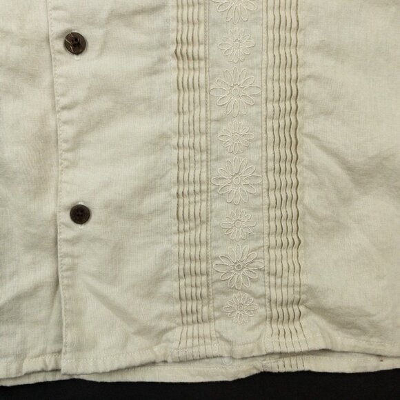 Dandy Del Mar Brisa Shirt Men's Large Linen Floral Embroidered Guayabera Camp - Picture 6 of 13
